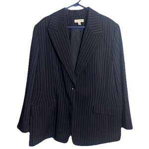 NWT Amanda Smith Woman Blazer‎ Jacket 24W Black Pinstripe Single Button Career